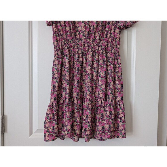 Umgee Romantic Floral Smock Ruffle Metallic Mini Fairycore Dress Size Medium - Picture 3 of 10